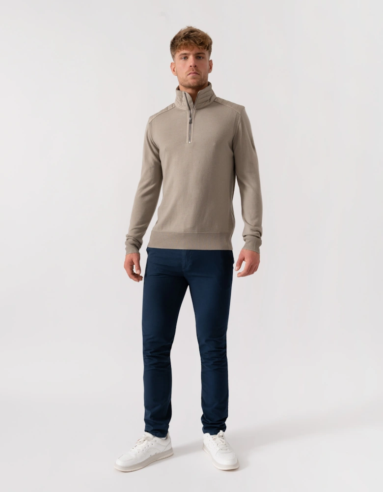 Kilmington Mens Merino Wool Quarter Zip Jumper - Dark Sand