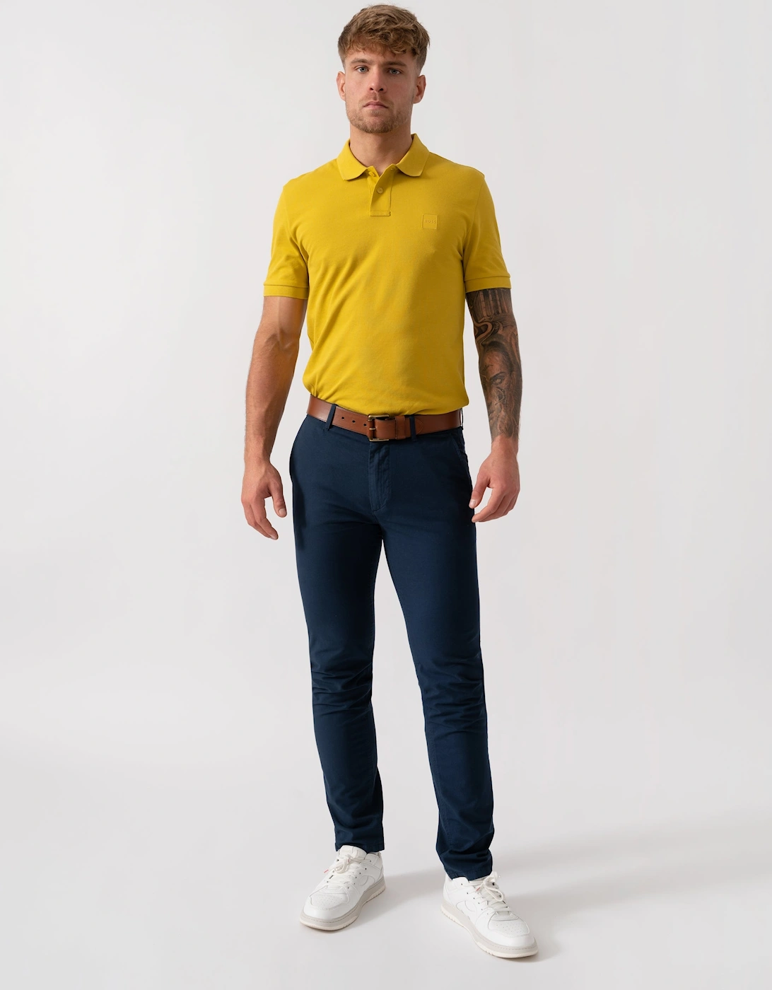 BOSS Orange Passenger Mens Stretch-Cotton Slim-Fit Polo Shirt with Logo Patch - Medium Yellow 721