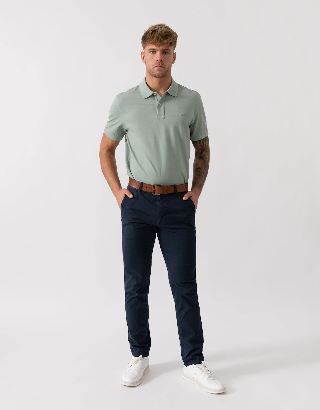Slim Fit Short Sleeve Shield Logo Pique Polo - 10 Ceramic Grey