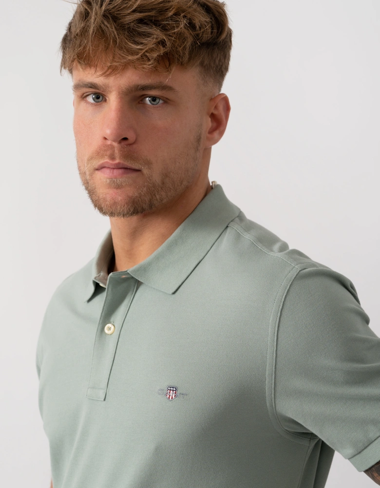 Slim Fit Short Sleeve Shield Logo Pique Polo - 10 Ceramic Grey