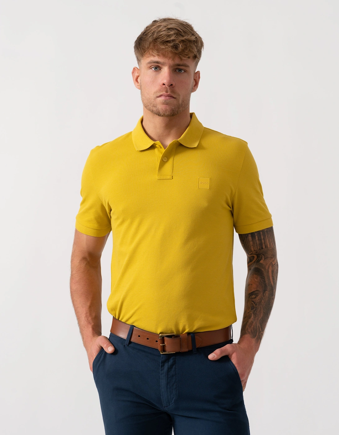 BOSS Orange Passenger Mens Stretch-Cotton Slim-Fit Polo Shirt with Logo Patch - Medium Yellow 721, 5 of 4