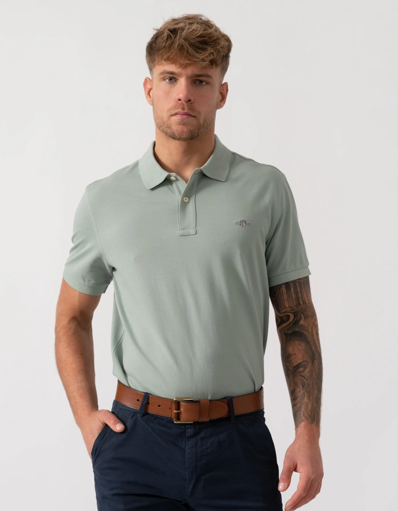 Slim Fit Short Sleeve Shield Logo Pique Polo - 10 Ceramic Grey