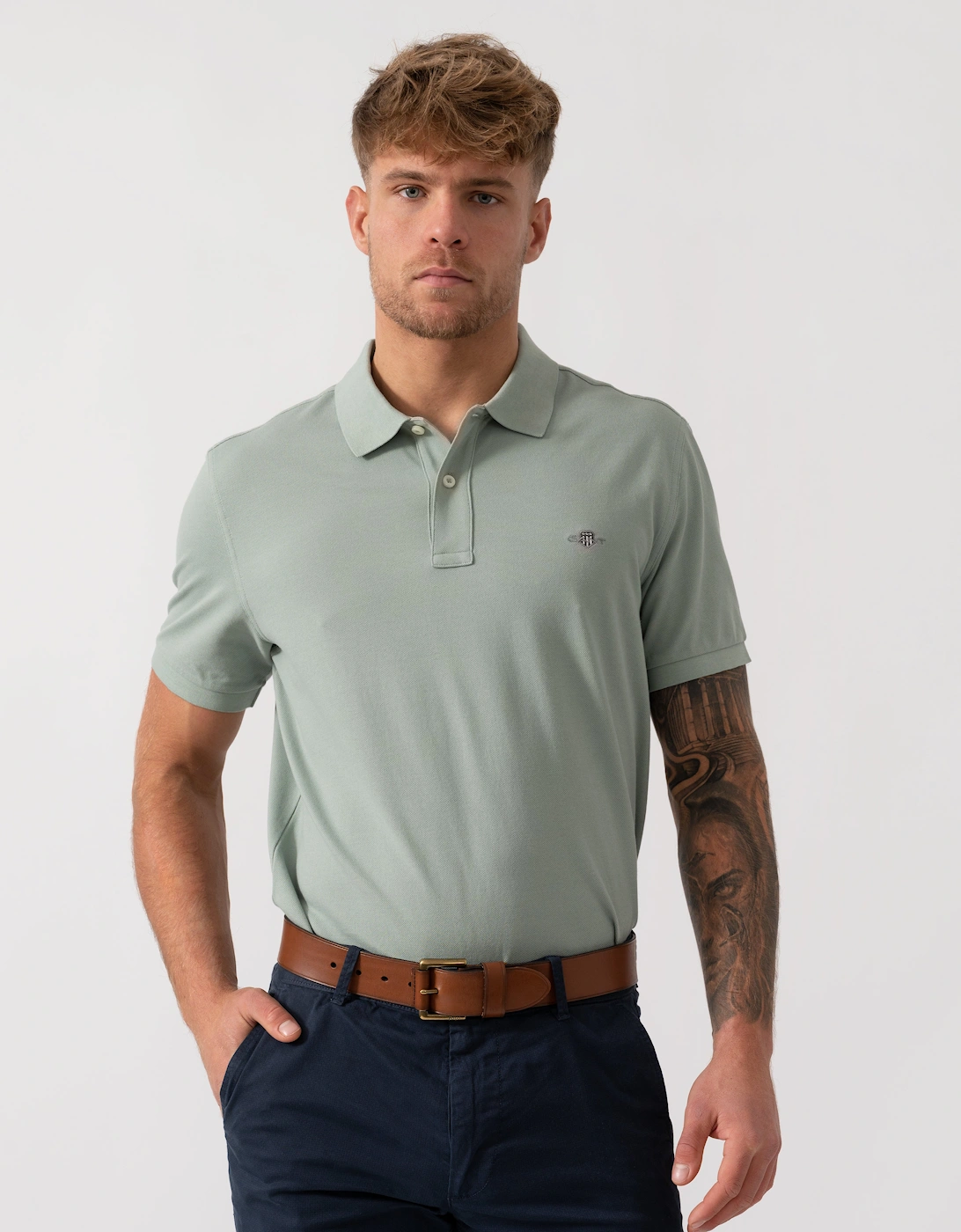 Slim Fit Short Sleeve Shield Logo Pique Polo - 10 Ceramic Grey, 5 of 4