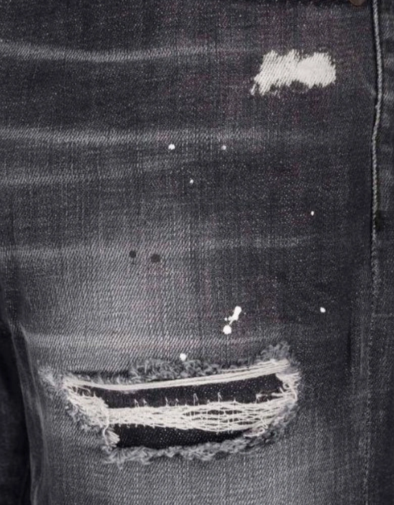 642 Denim Paint Splash Black Denim Pants Mens