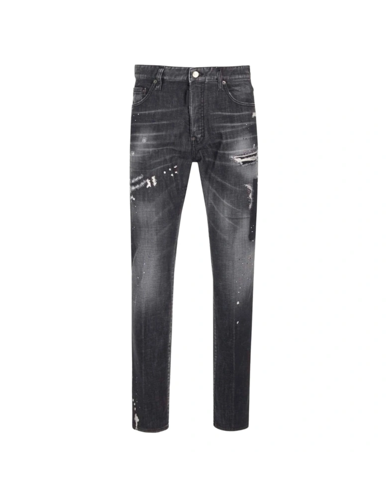 642 Denim Paint Splash Black Denim Pants Mens