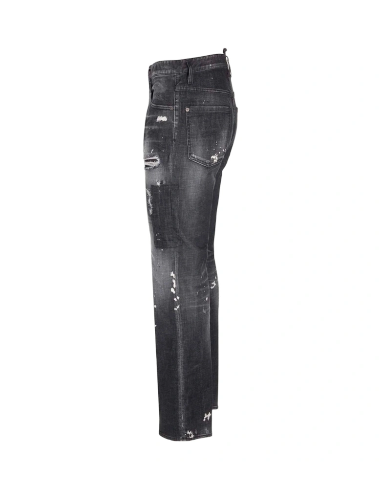 642 Denim Paint Splash Black Denim Pants Mens