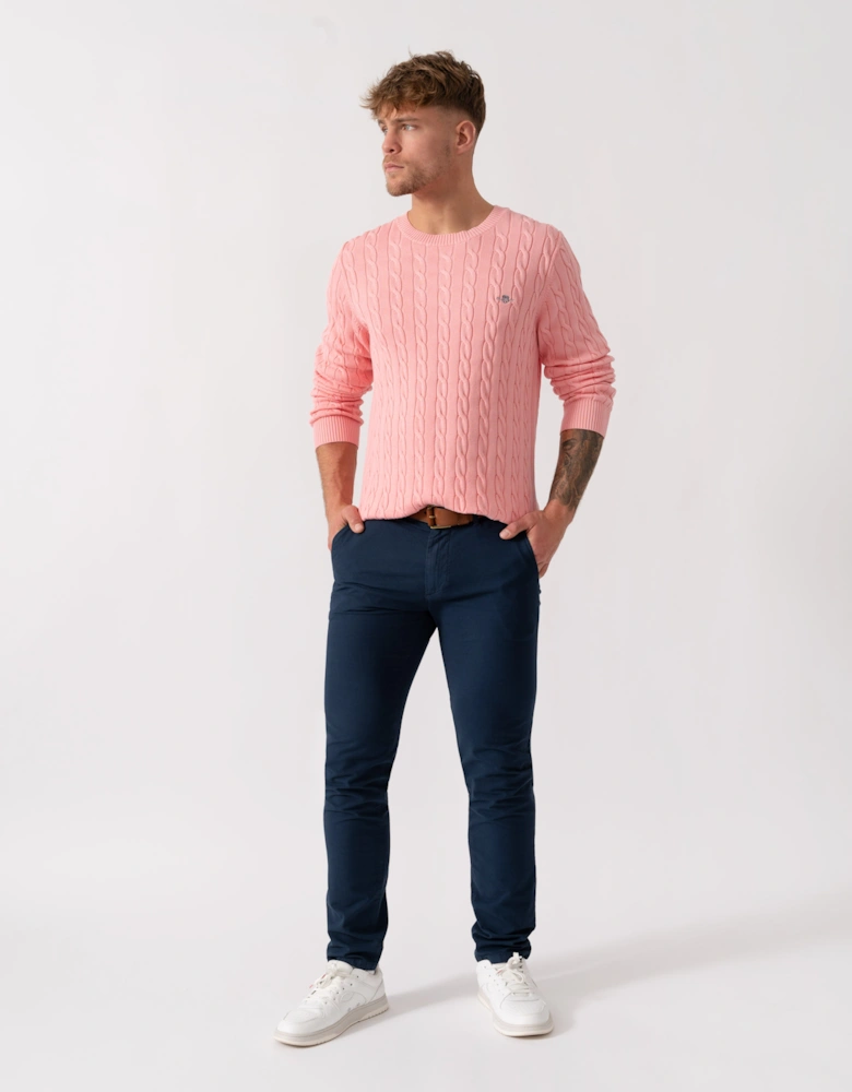 Mens Cotton Cable Knit Crew Neck Jumper - 666 Washed Pink