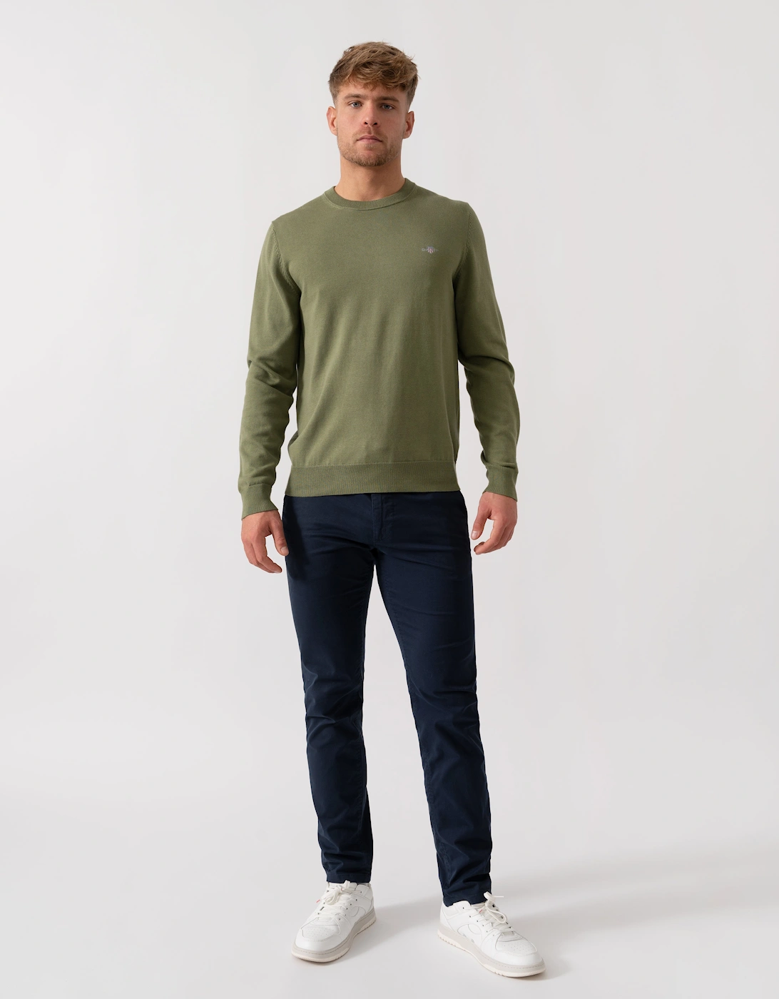 Gant Men's Dry Herb Green Classic Cotton Crew Neck Jumper - 379  42 Xl