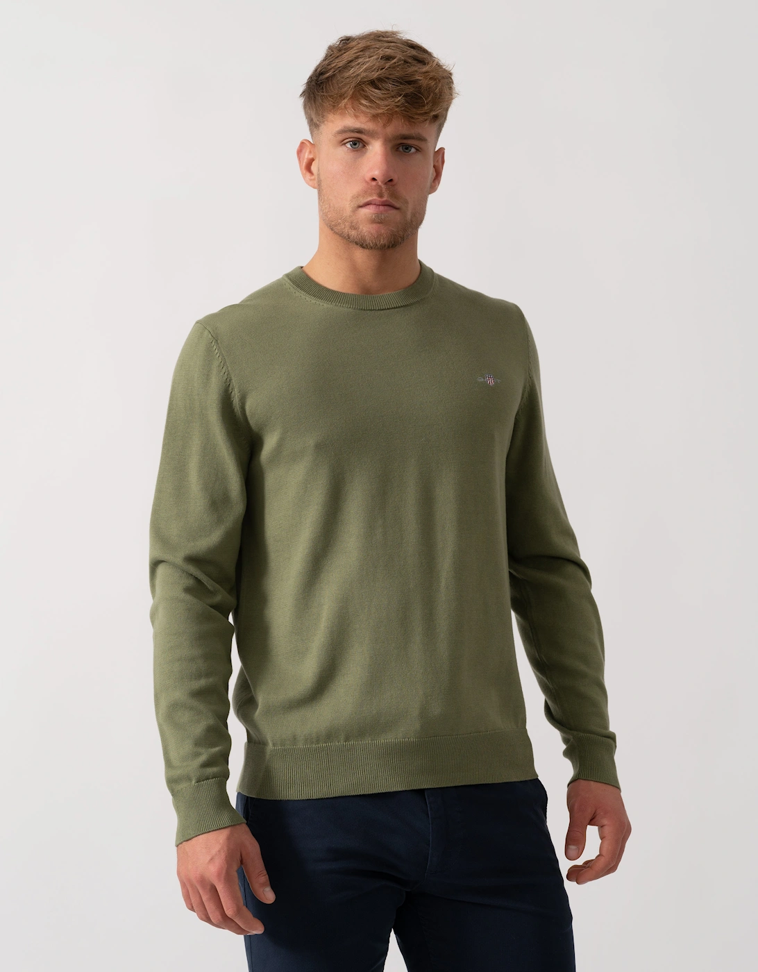 Classic Cotton Crew Neck Jumper - 379 Dry Herb Green