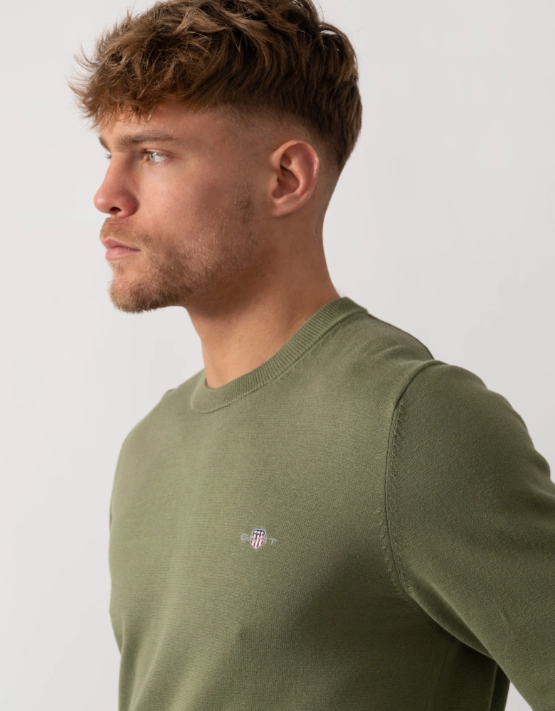 Classic Cotton Crew Neck Jumper - 379 Dry Herb Green