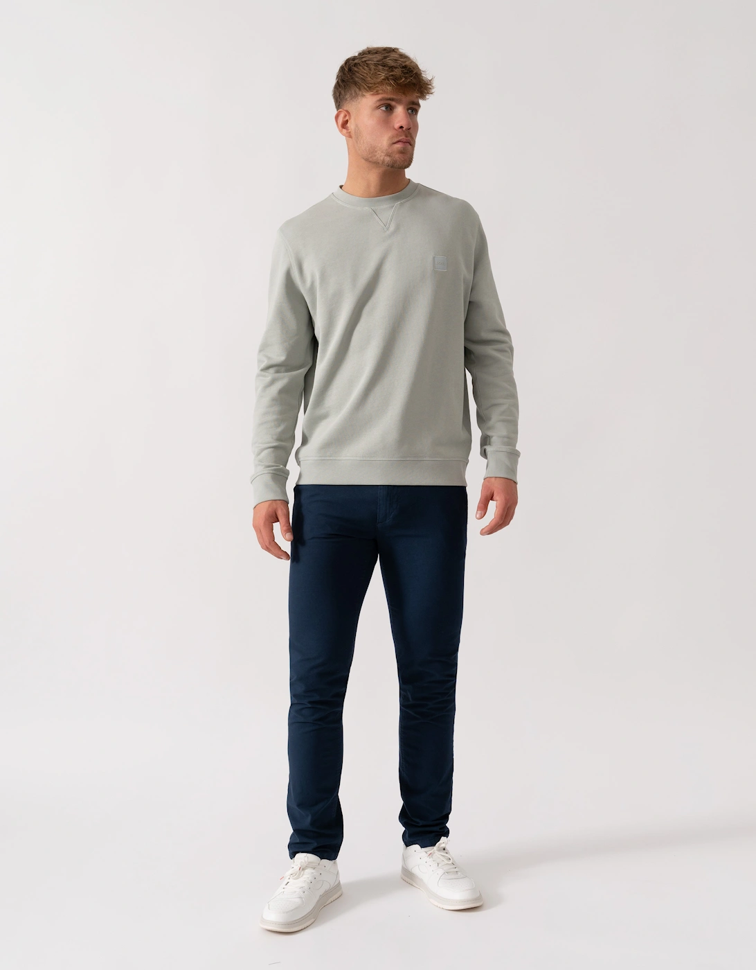 BOSS Orange Westart Mens Crew Neck Sweatshirt With Logo Patch - Silver 043