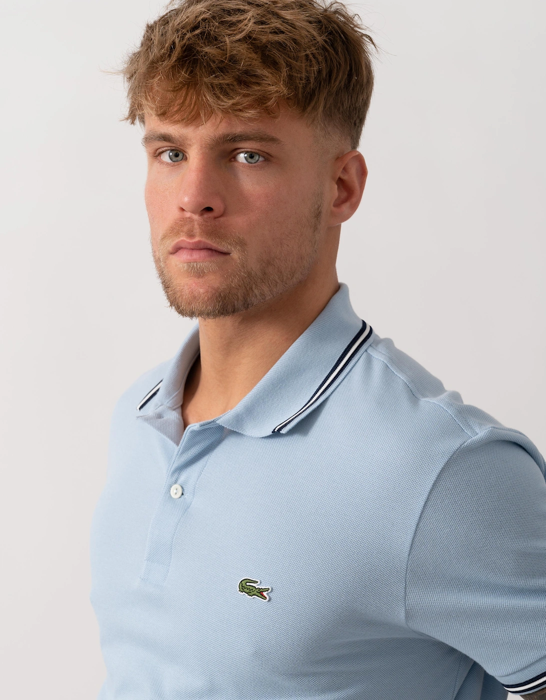 Contrast Collar Pique Mens Regular Fit Polo Shirt - Chambray