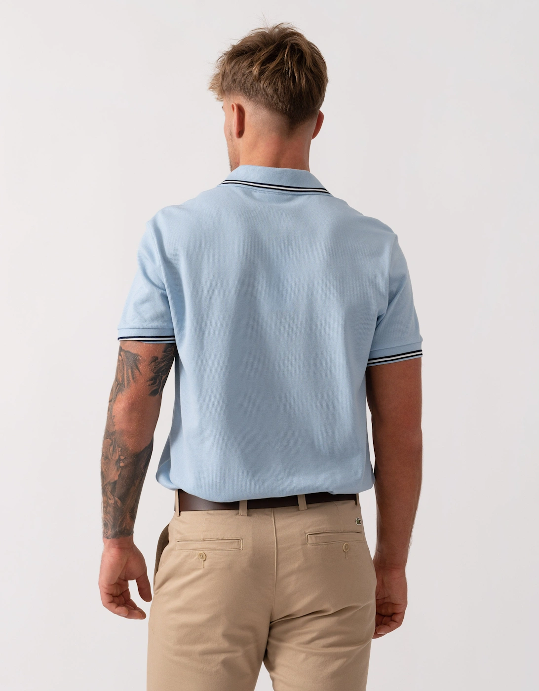 Contrast Collar Pique Mens Regular Fit Polo Shirt - Chambray
