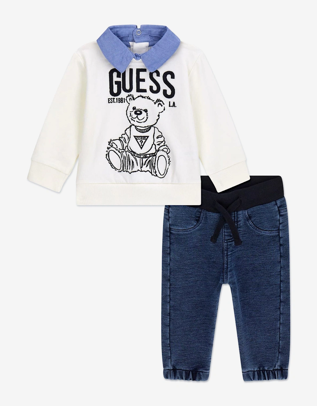 Baby Boys Top and Denim Pants Set in White, 5 of 4