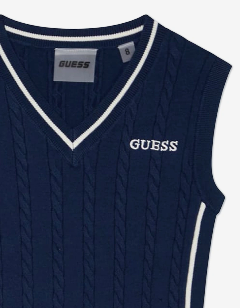 Girls Sleeveless Knitted Dress in Navy