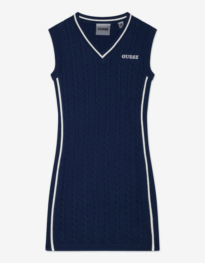 Girls Sleeveless Knitted Dress in Navy