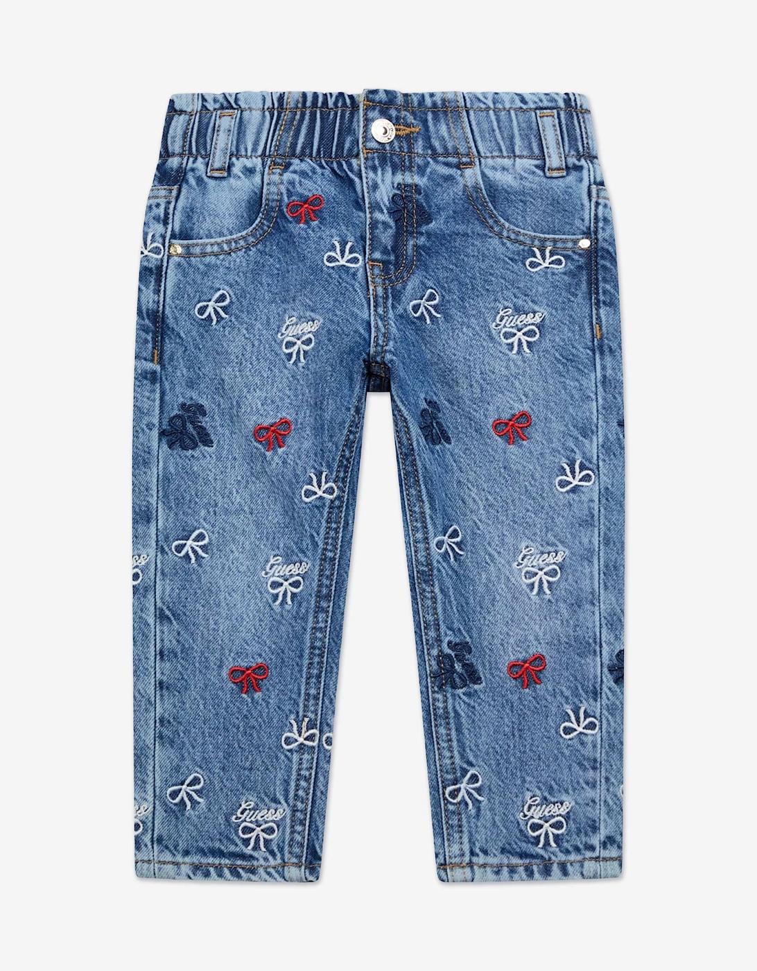 Girls Embroidered Bow Mom Jeans in Blue, 5 of 4