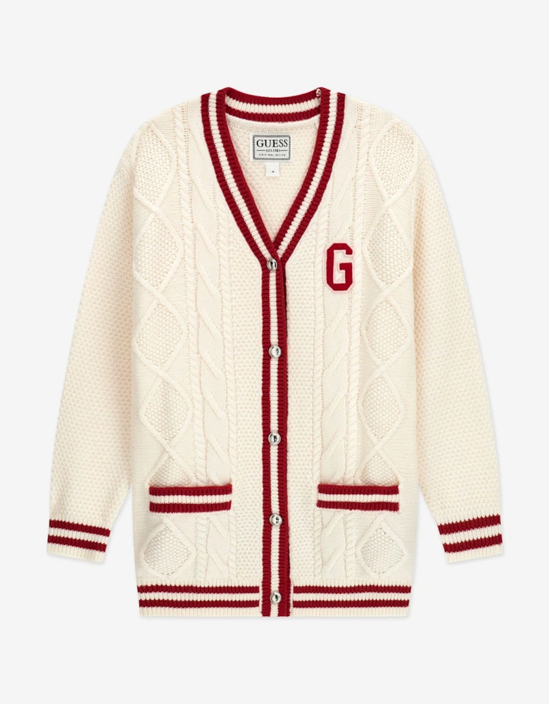 Girls Logo Knitted Cardigan in Ivory