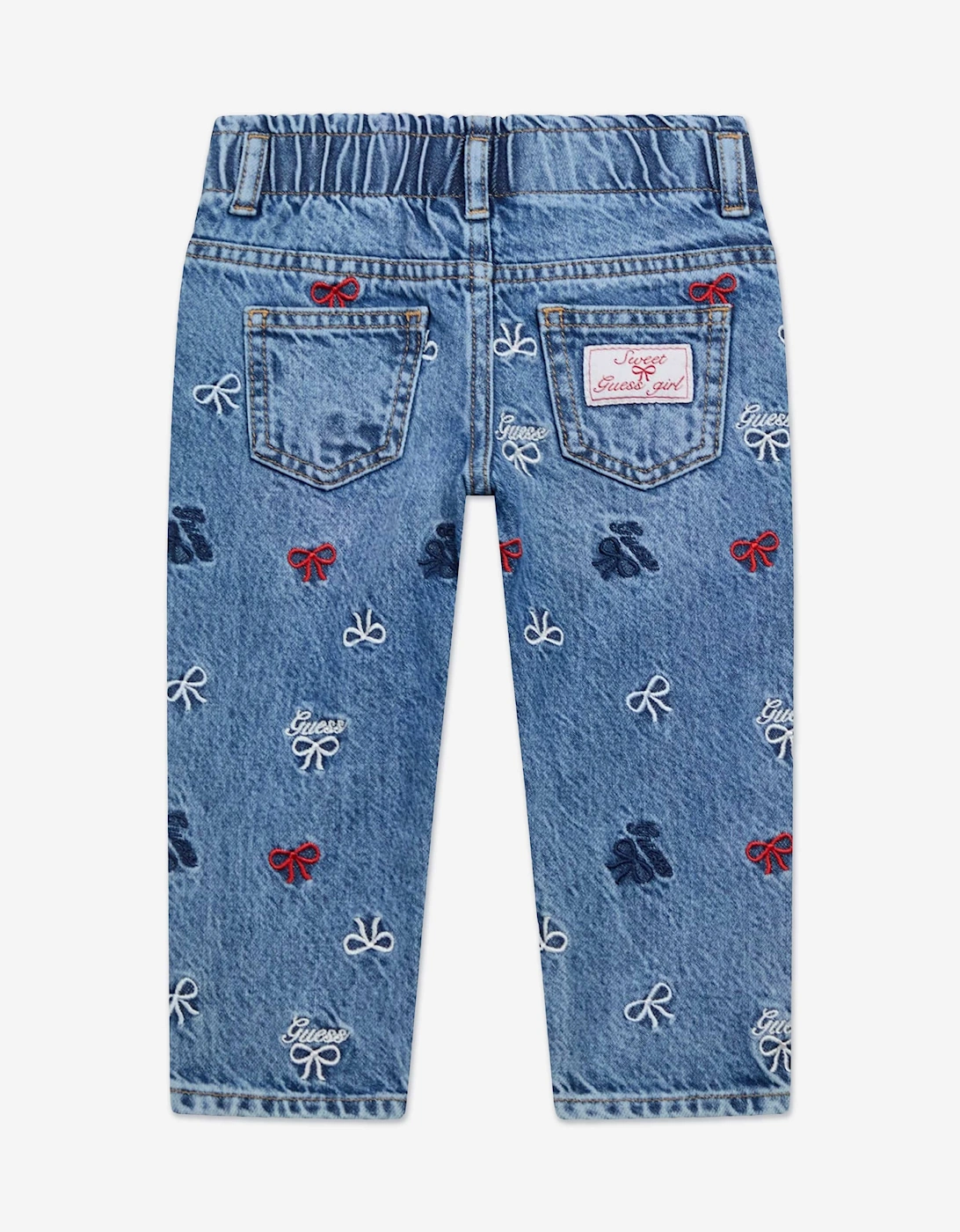 Girls Embroidered Bow Mom Jeans in Blue