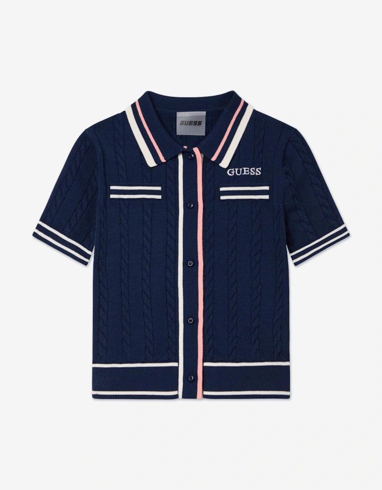 Girls Short Sleeve Cardigan in Navy
