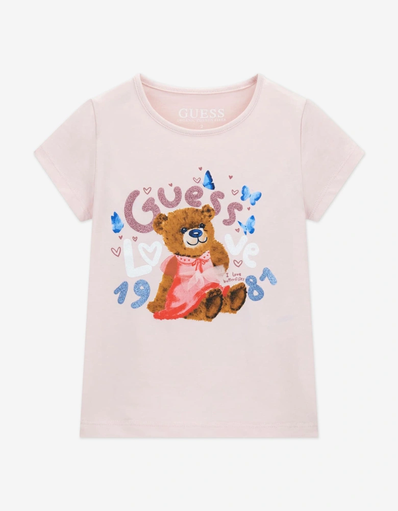 Girls Bear Print T-Shirt in Pink