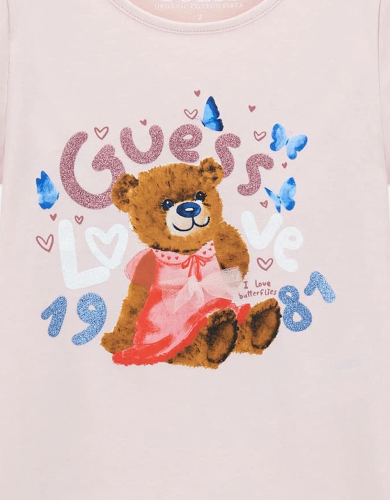 Girls Bear Print T-Shirt in Pink