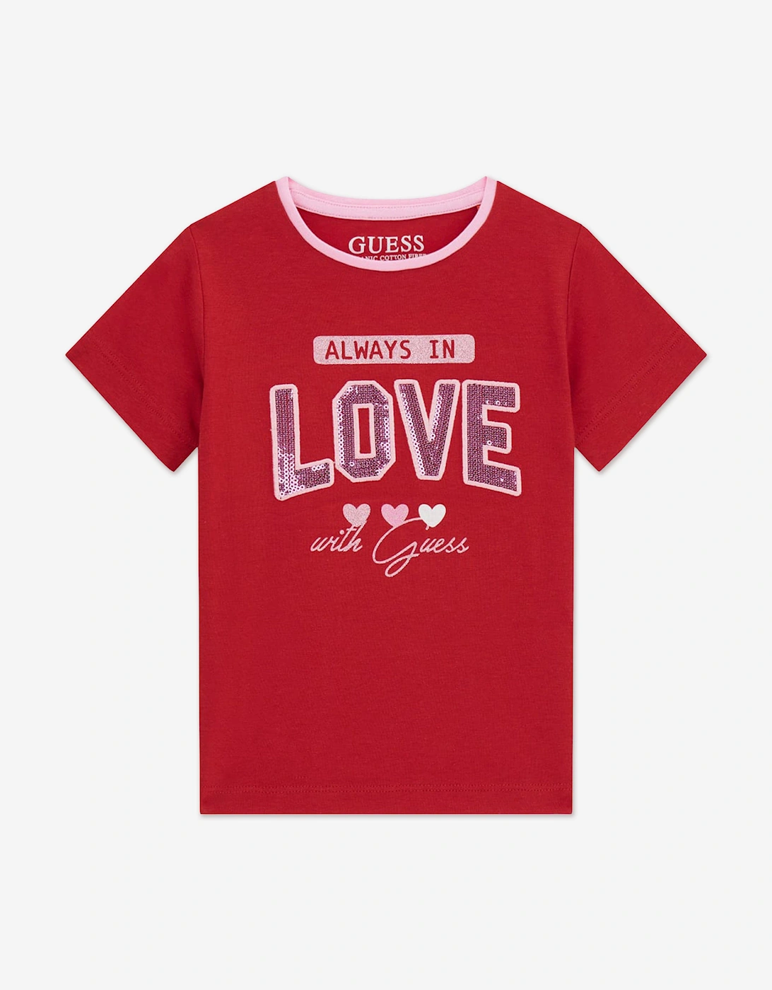 Guess Girls Red 'S Love Logo T-Shirt In - Size: 6 Years Kids