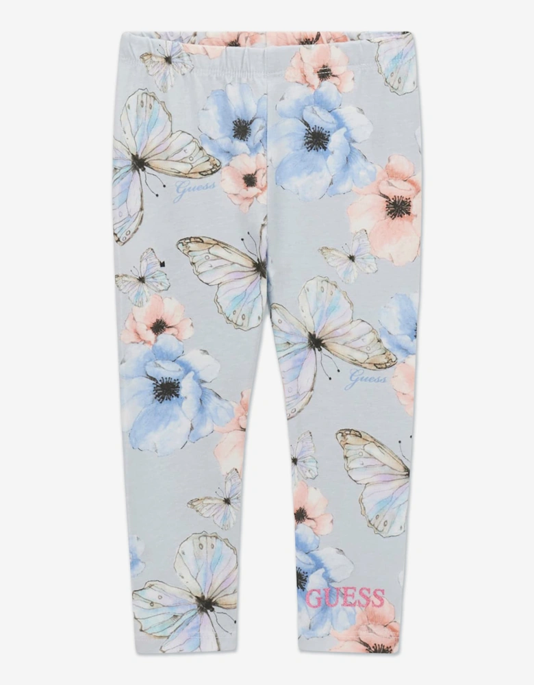 Girls Butterfly Collage Leggings in Blue