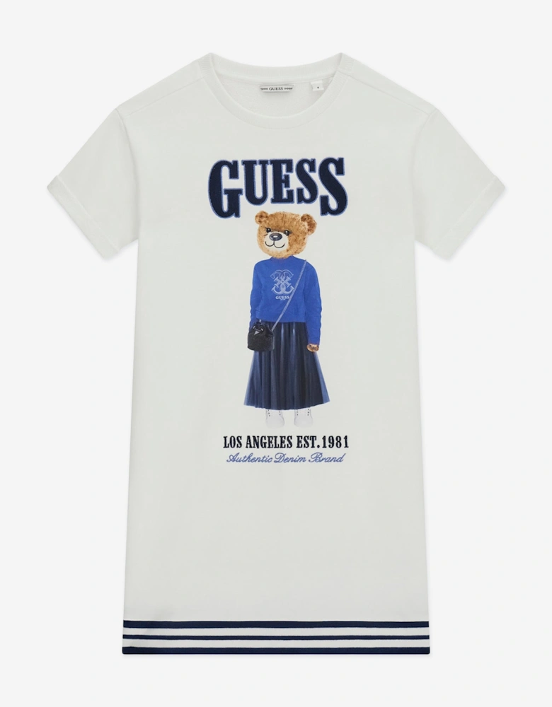 Girls Bear Sweater Dress in White