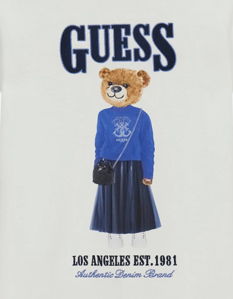 Girls Bear Sweater Dress in White