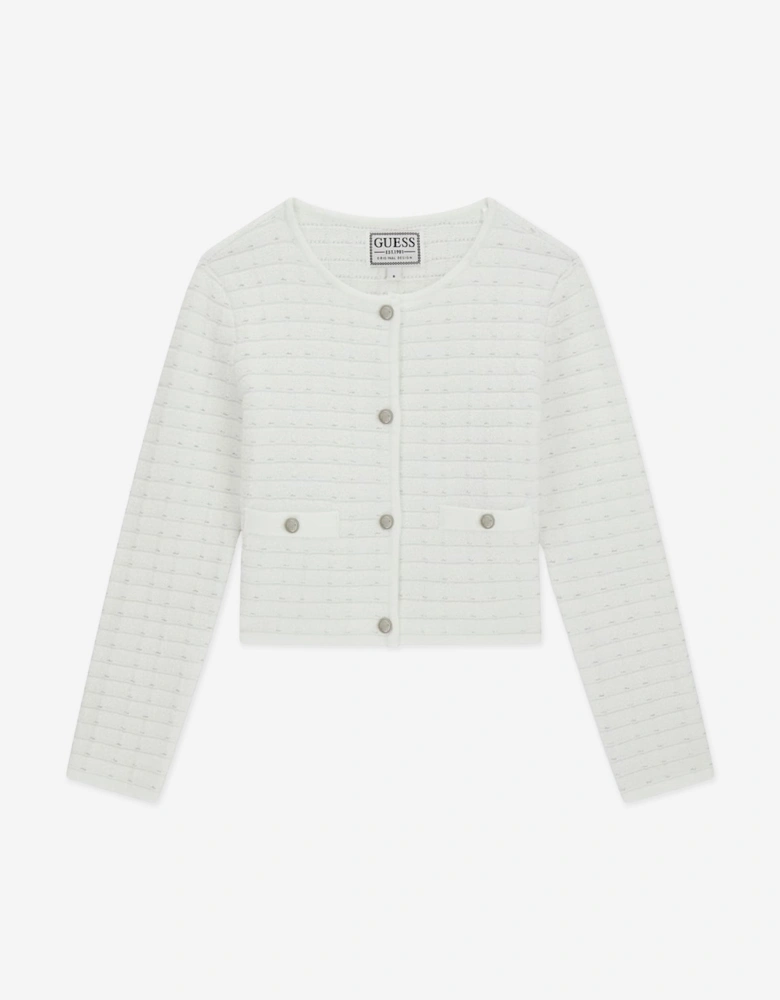 Girls Tweed Cardigan in White