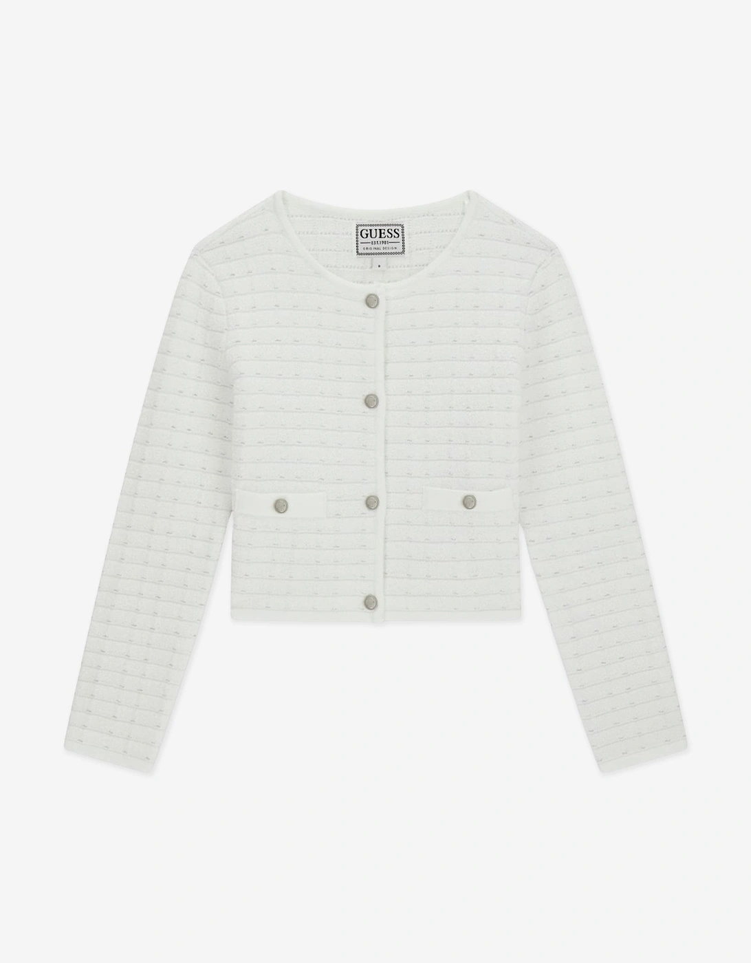 Girls Tweed Cardigan in White, 5 of 4