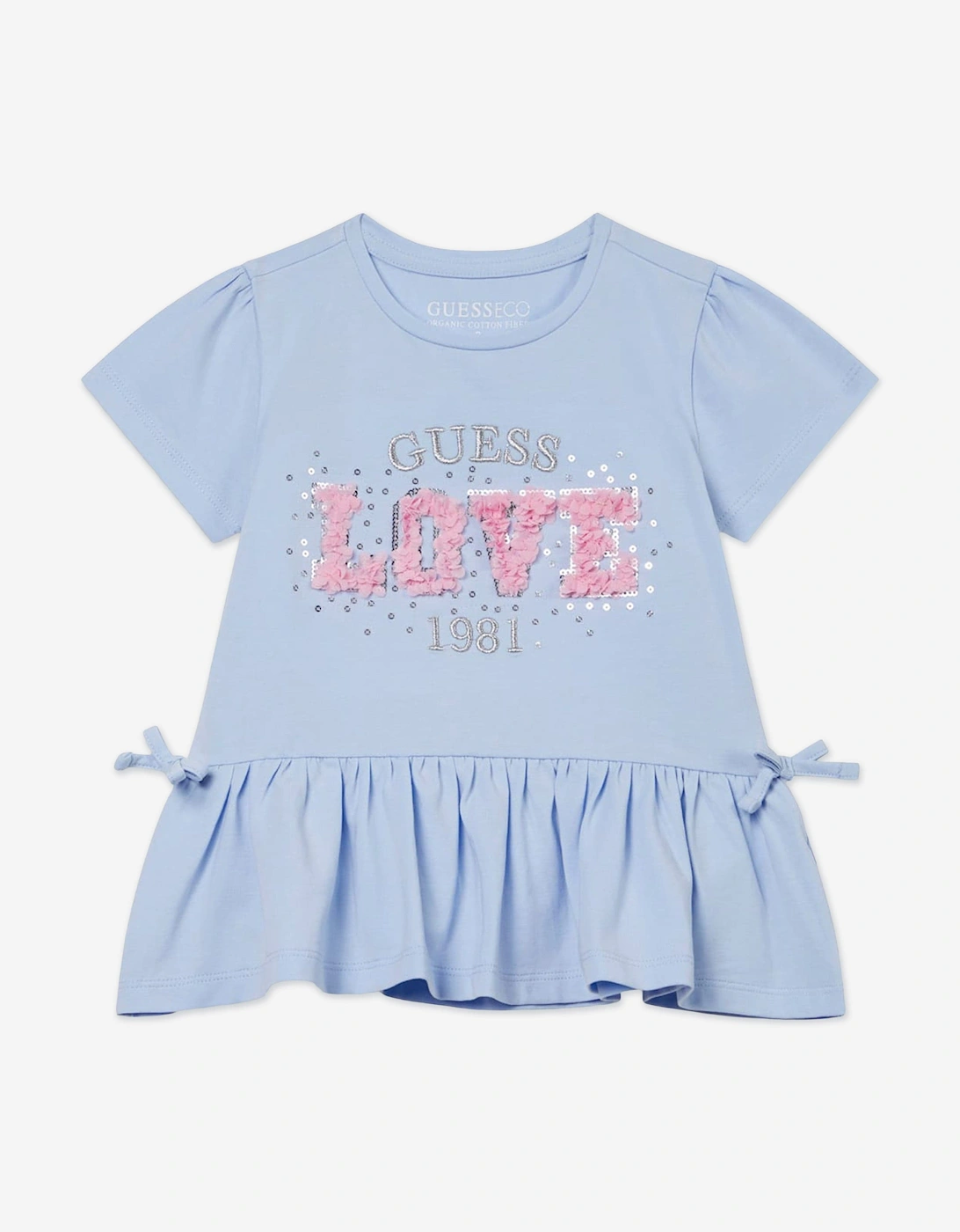 Guess Girls Blue Love Logo Peplum T-Shirt In - Size: 12-18 Months Kids