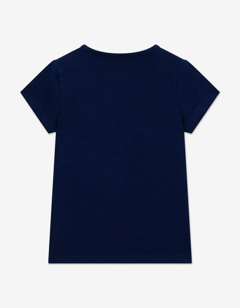 Girls Bear Print T-Shirt in Navy