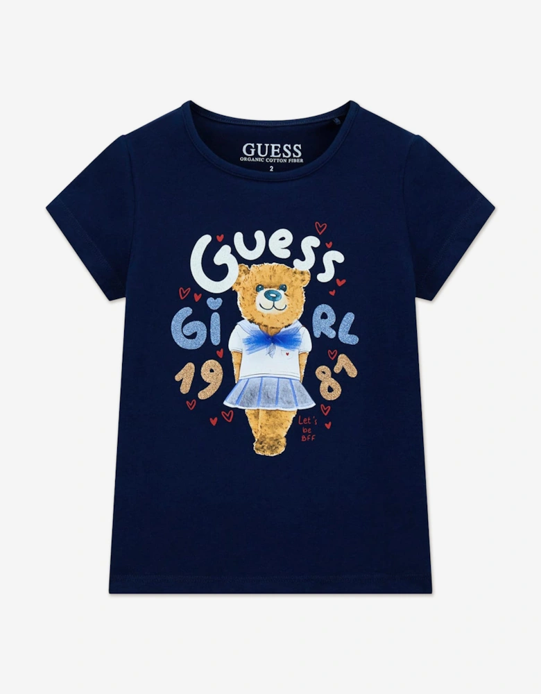 Girls Bear Print T-Shirt in Navy