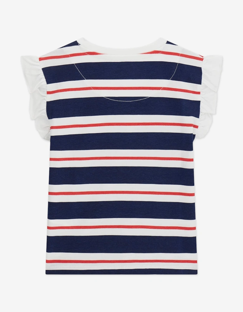 Girls Striped Logo T-Shirt in Navy