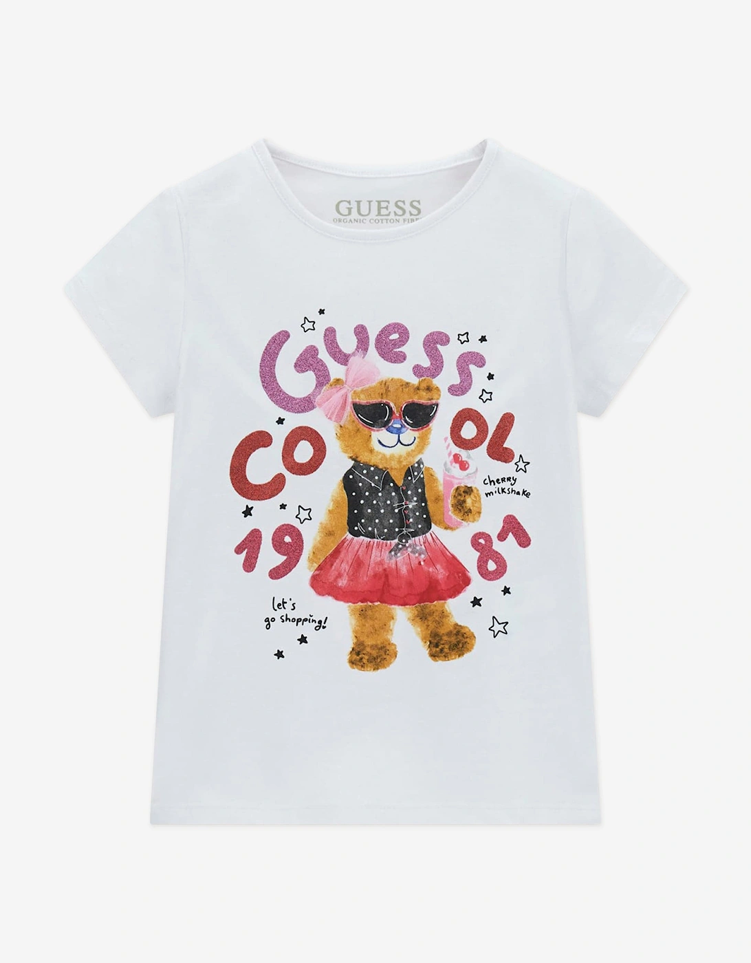 Girls Bear Print T-Shirt in White, 5 of 4
