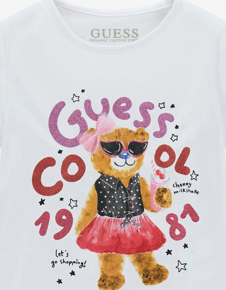 Girls Bear Print T-Shirt in White