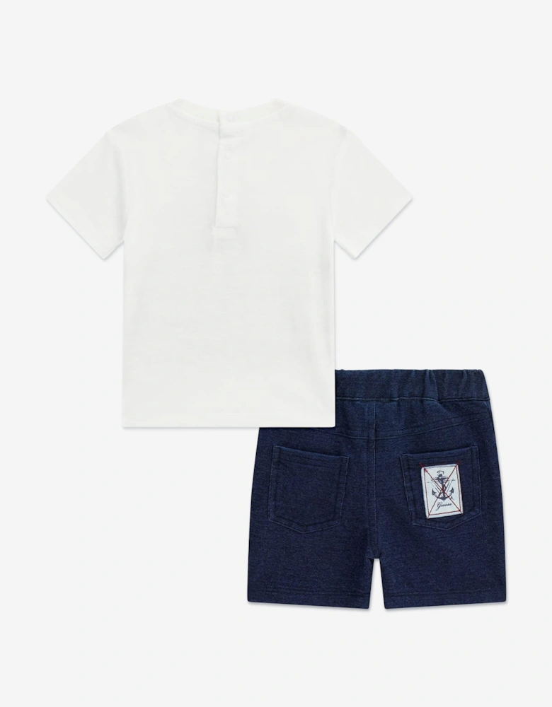 Baby Boys T-Shirt and Denim Shorts Set in White