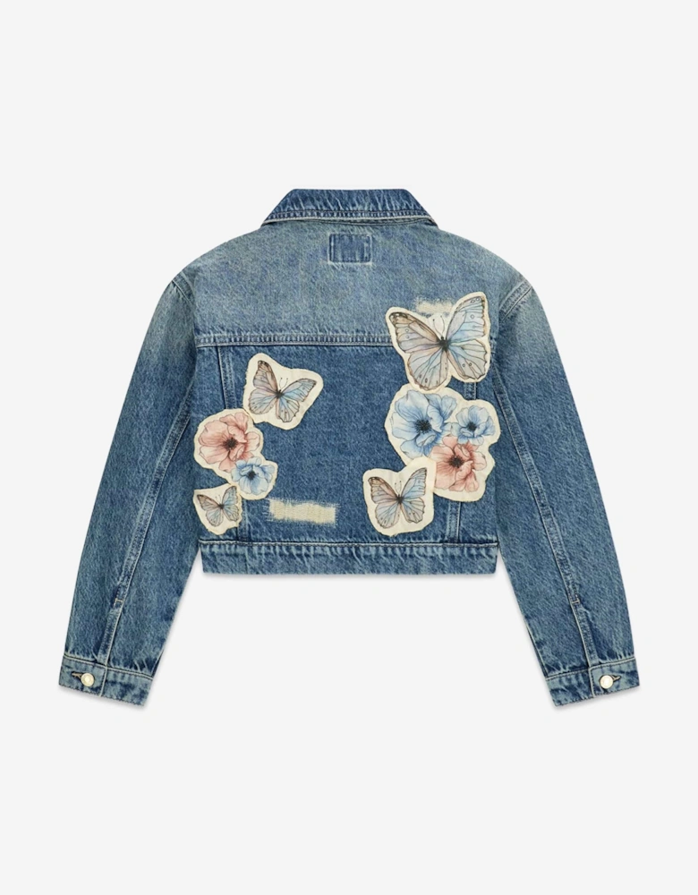 Girls Flower and Butterfly Denim Jacket in Blue