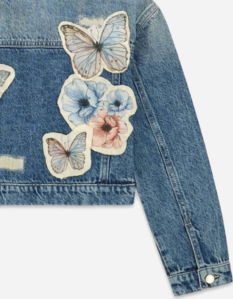 Girls Flower and Butterfly Denim Jacket in Blue