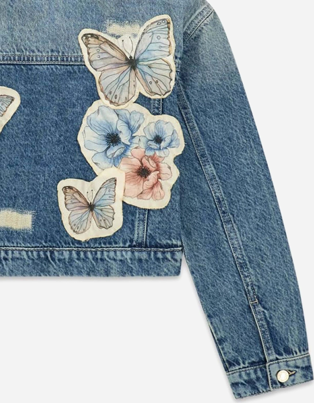 Girls Flower and Butterfly Denim Jacket in Blue