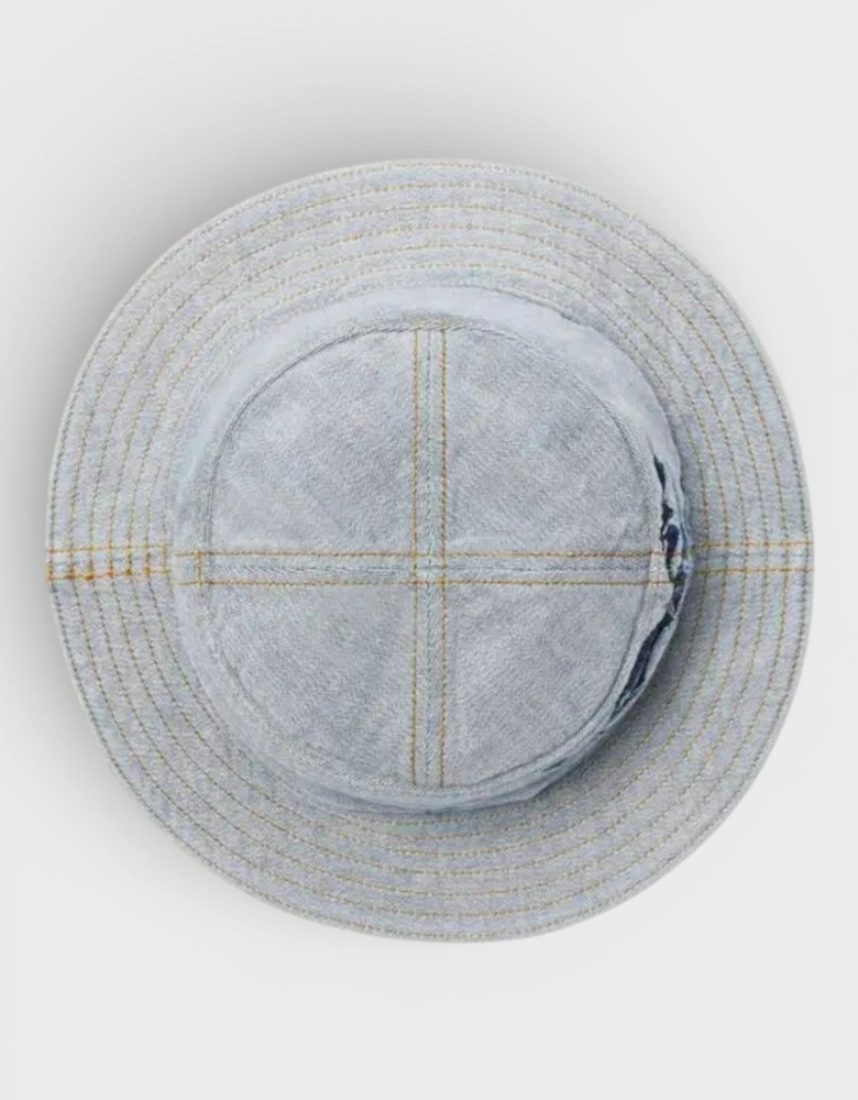 Logo Print Denim Bucket Hat Blue
