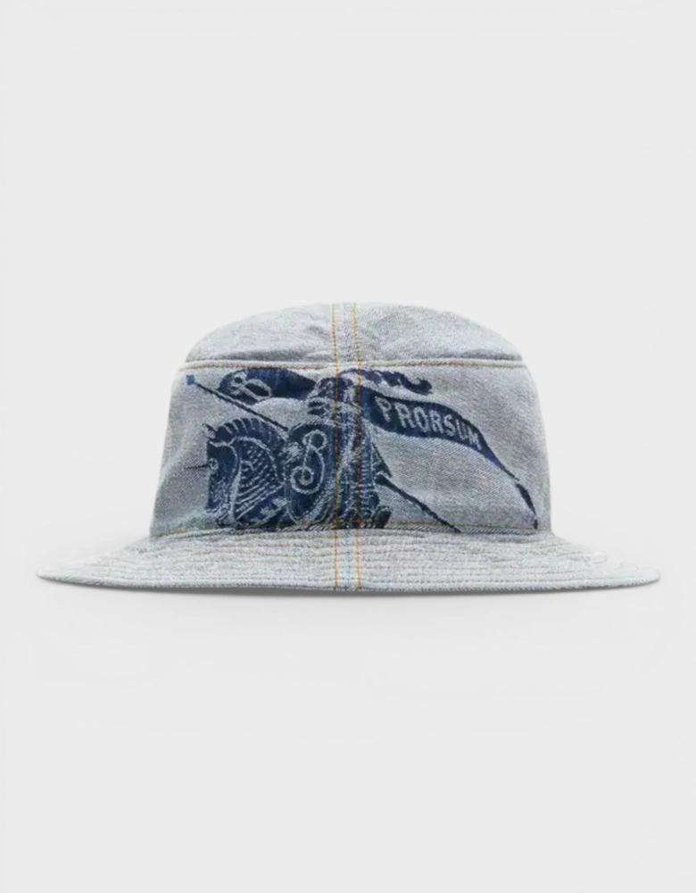 Logo Print Denim Bucket Hat Blue