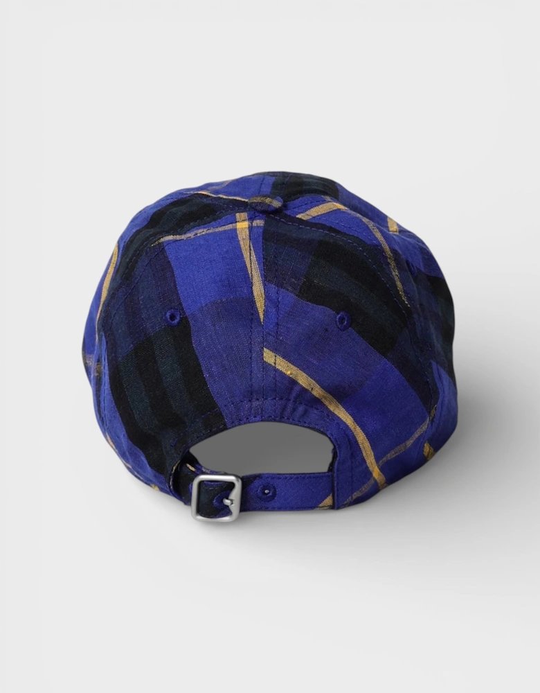 Linen Check Baseball Cap Blue