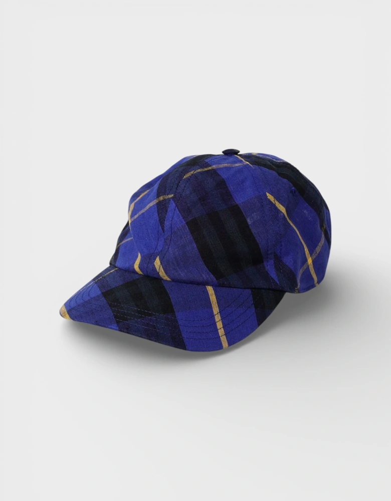 Linen Check Baseball Cap Blue