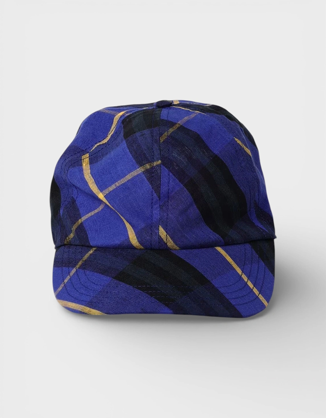 Linen Check Baseball Cap Blue