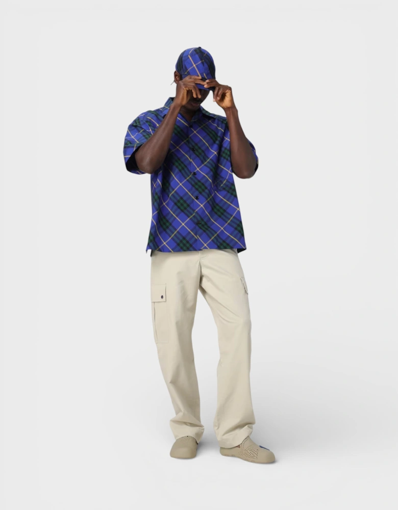 Linen Check Baseball Cap Blue