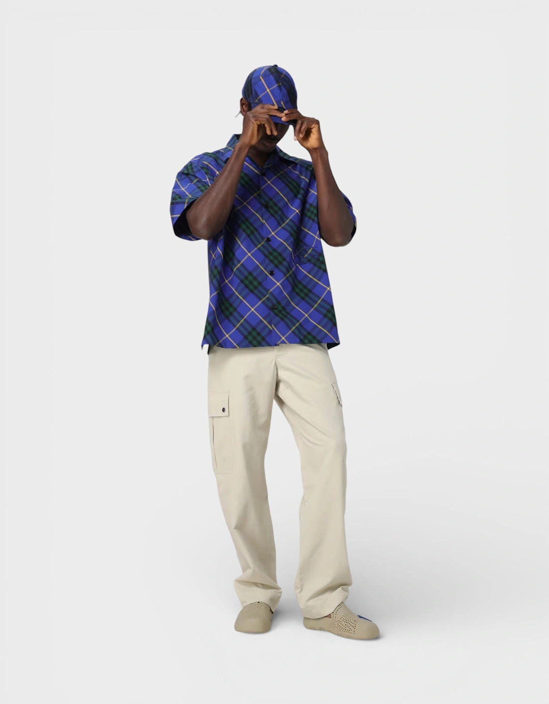 Linen Check Baseball Cap Blue