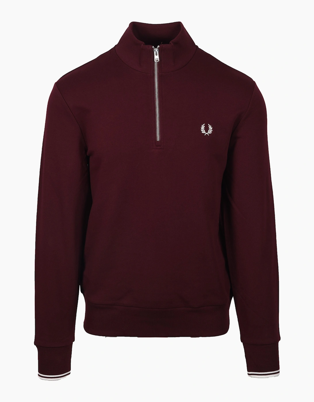 Fred Perry Men's Half Zip Sweatshirt Oxblood/Ecru - : Size 3XL